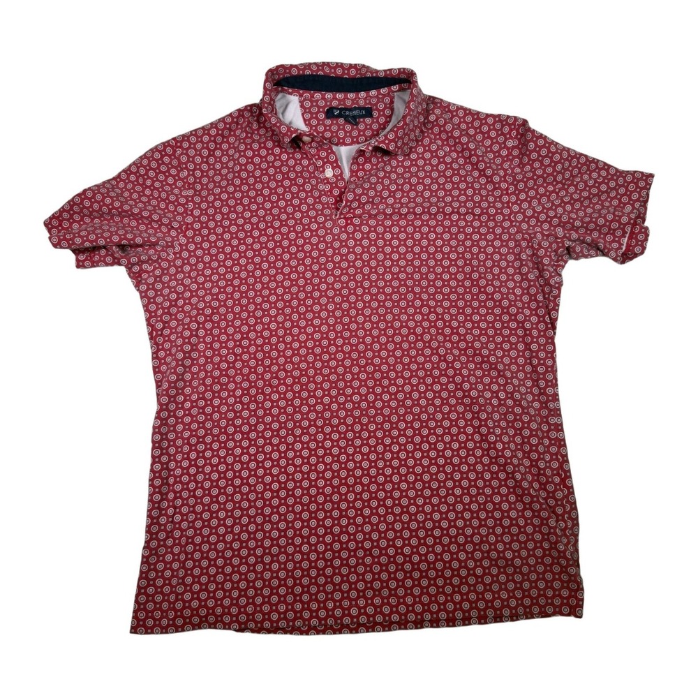 Cremiueux Men's L Red Geometric Print Short Sleeve Polo Shirt Cotton Blend